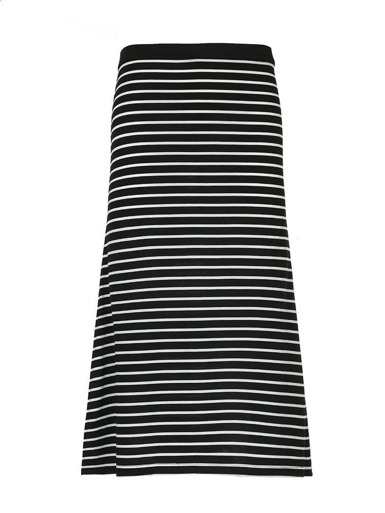 Y2K black and white long strip womens split elastic waist basic elegant knitted skiing 250407