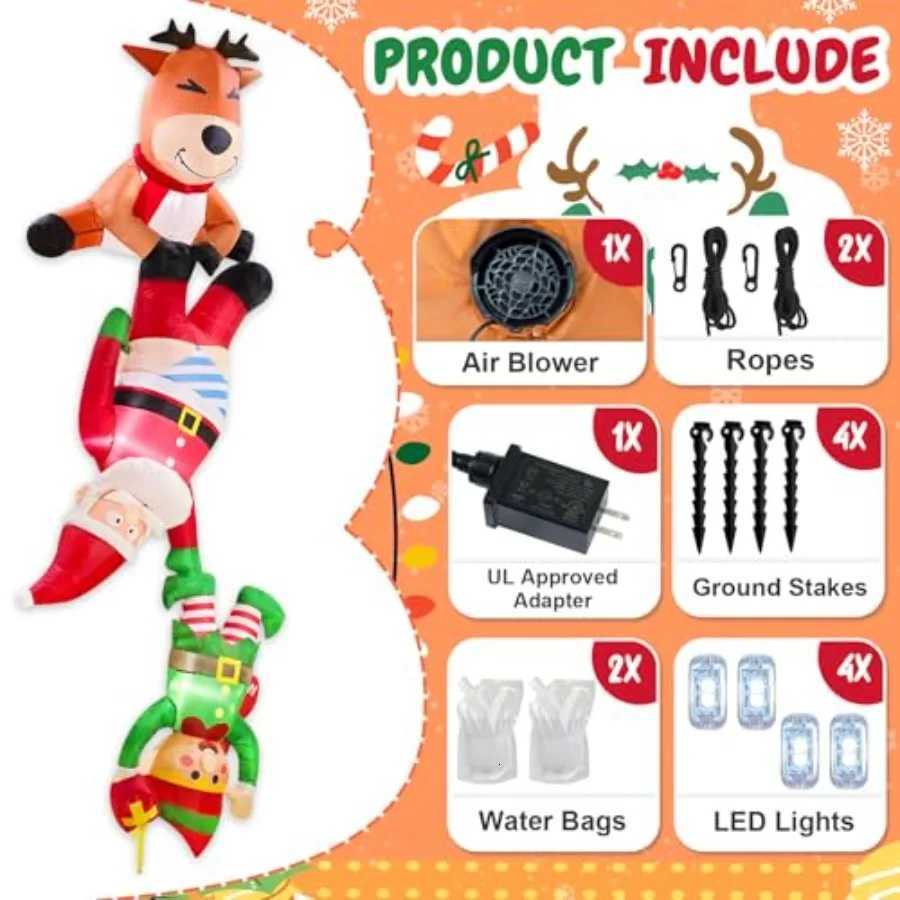 Christmas 8 FT Inflatable Christmas Decorations Outdoor Funny Christmas Inflatables Reindeer Pulling Climbing Santa and Falling Elf Chris Y251111