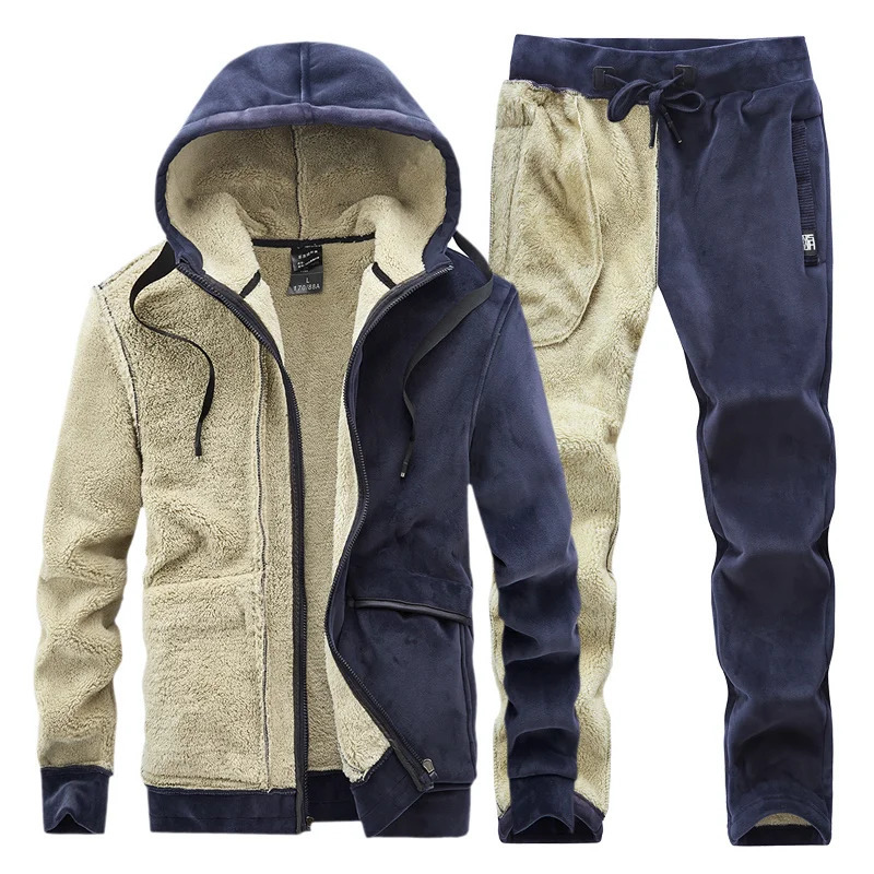 Cashmere Mens Fleece Warm Tracksuit Male Winter Warm Hooded Fashion Sets Mens Hoodies Pants Sportswear Sets WinterThick Set 251105