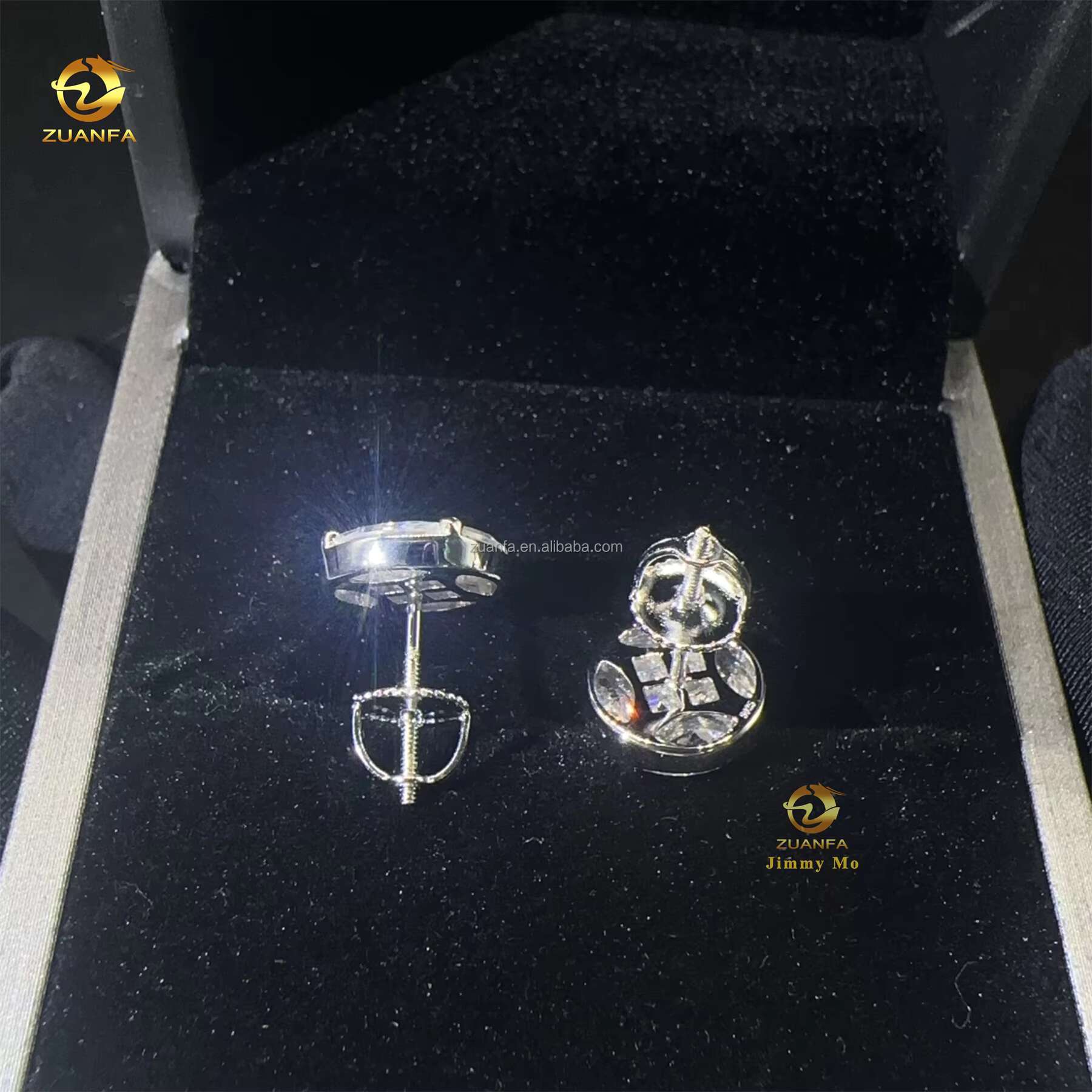 Hip Hop Luxury Rapper Style Iced Out Man Stud Earrings Marquise+Princess Moissanite Diamond Screw Back Stud Earring 925 Silver