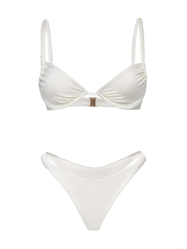 Rinabe White Swimwear Women'S Solid Color Two Piece Set Bikinis Sexy Swimsuit Push Up Beachwear 2025 Bathing Suits