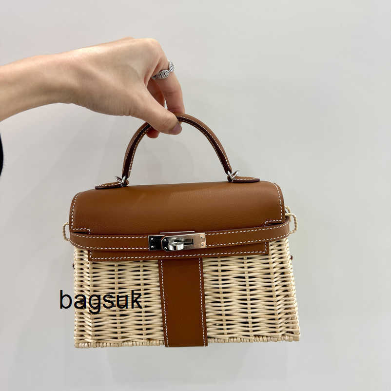 Designer Bags Picnic Bag Womens Handbag Picnic Bag Handmade Rattan Woven Calf Leather Picnic Gold Brown Silver Buckle Handmade Bag 4Y1E