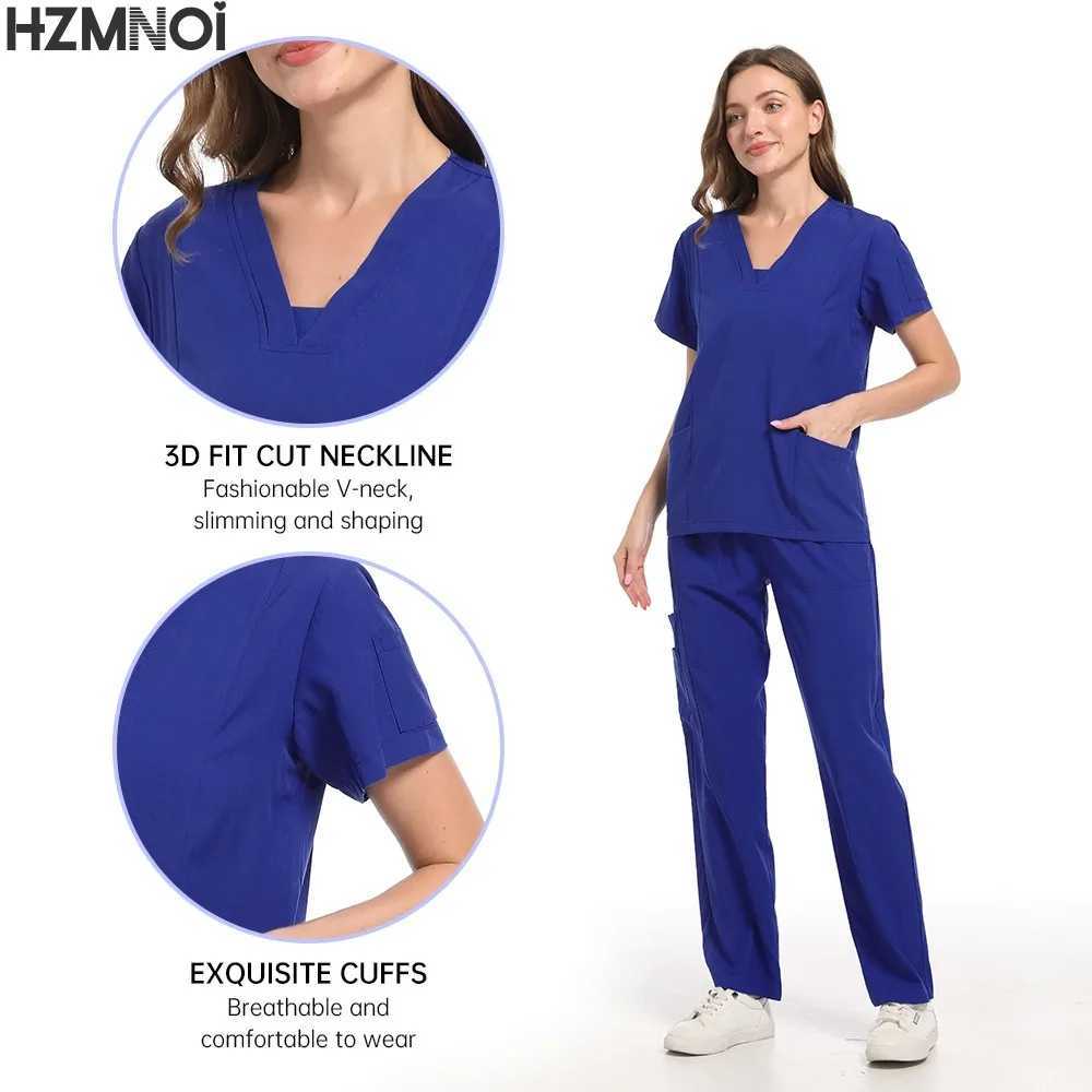 New Scrubs Medical Uniforms Women Nurse Uniform Thin Breathable Medical Scrub Tops Elastic Scrubs Pants Doctor Workwear Overalls X250410