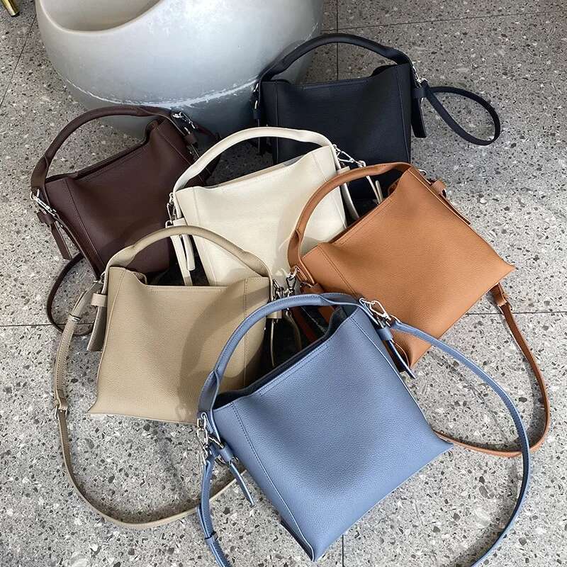 2024 New Women's High Quality Shoulder Handbag Real Cow Leather, Versatile Simple And Fashionable Crossbody Bucket Bag For Girls