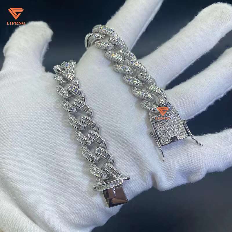 Lifeng 15mm VVS Moissanite Hip Hop Bracelet 925 Sterling Silver Iced Cuban Link Chain With Gold Plating Fine Jewelry