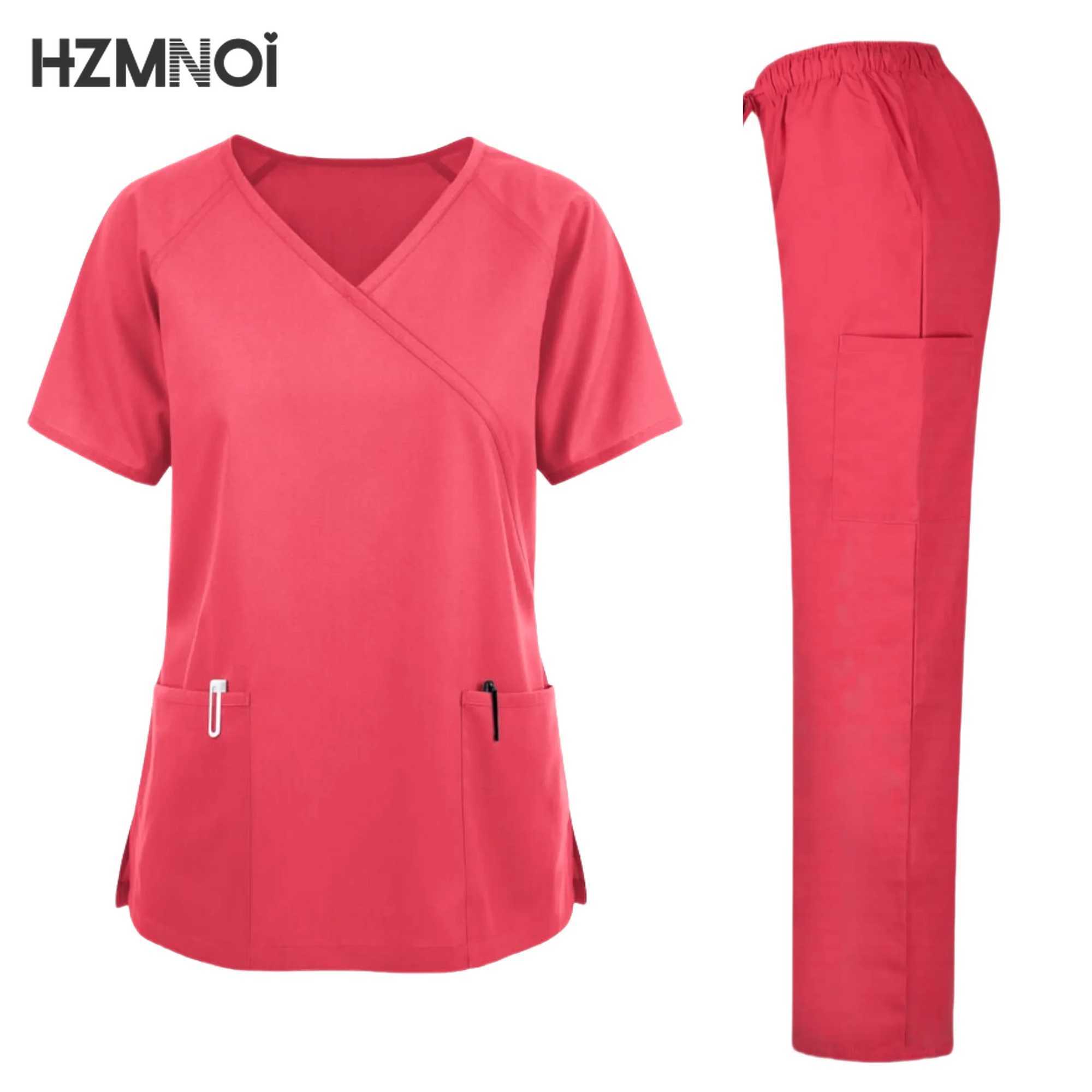 New Scrubs Set Medical Uniforms Stretch Tops Straight Pants with Pocket Nurse Uniform Surgery Swt Spa Beauty Sn Workwear X250410