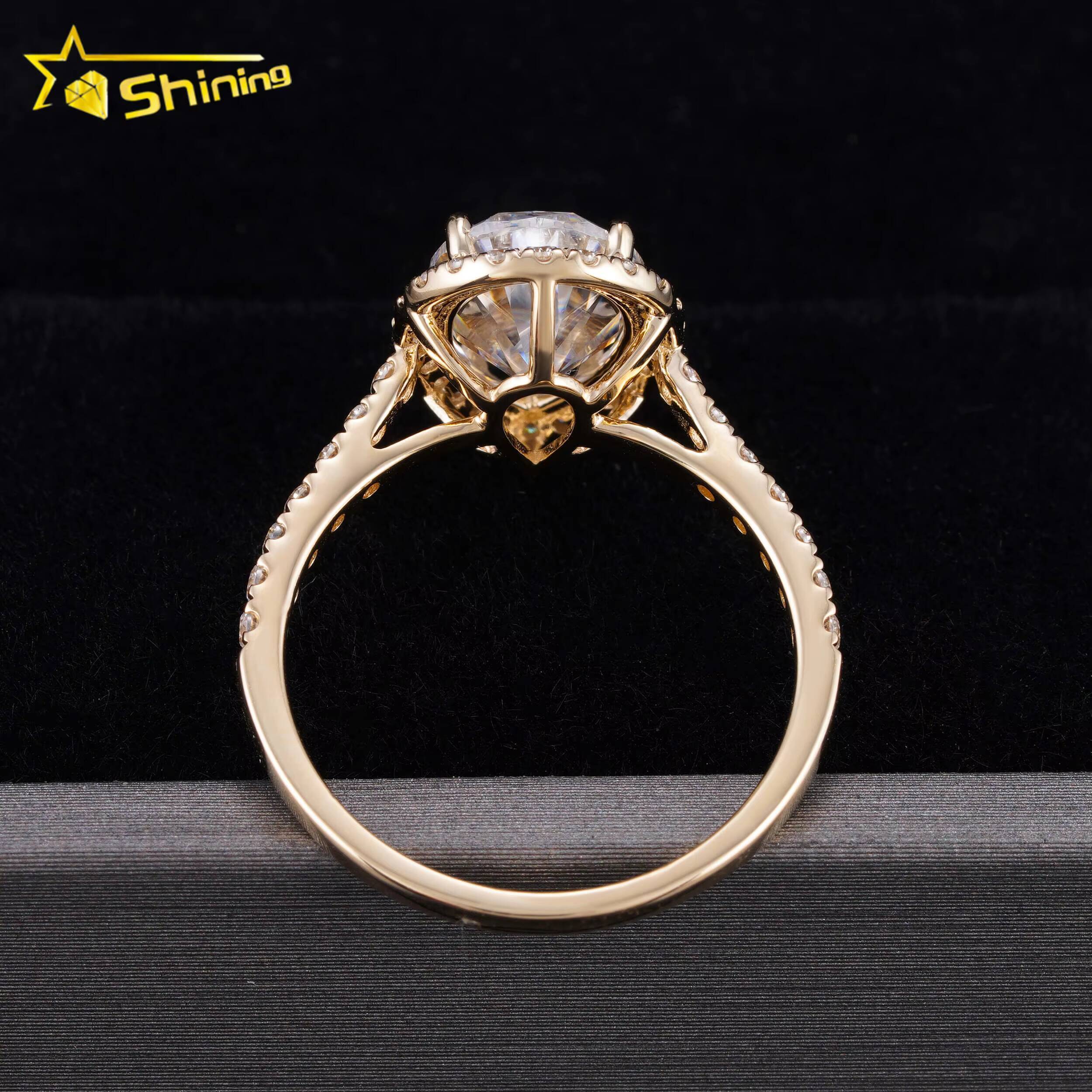 Shining Jewelry 14K Solid Gold 7x11MM 3CT Halo Pear Moissanite Engagement Ring Custom Women Fine Wedding Rings