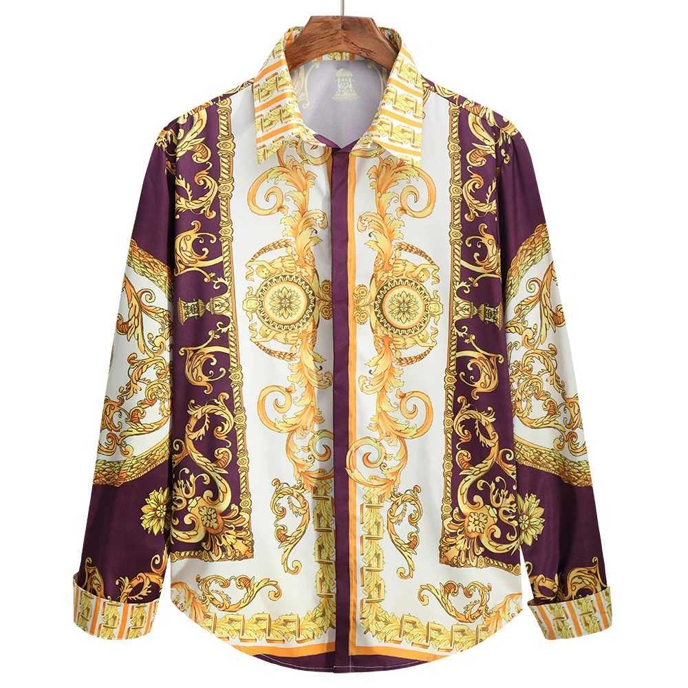 Casual black and gold retro printed shirt summer mens long-sleeved shirt 3D printed lapel shirt men and women fashion shirt K251110