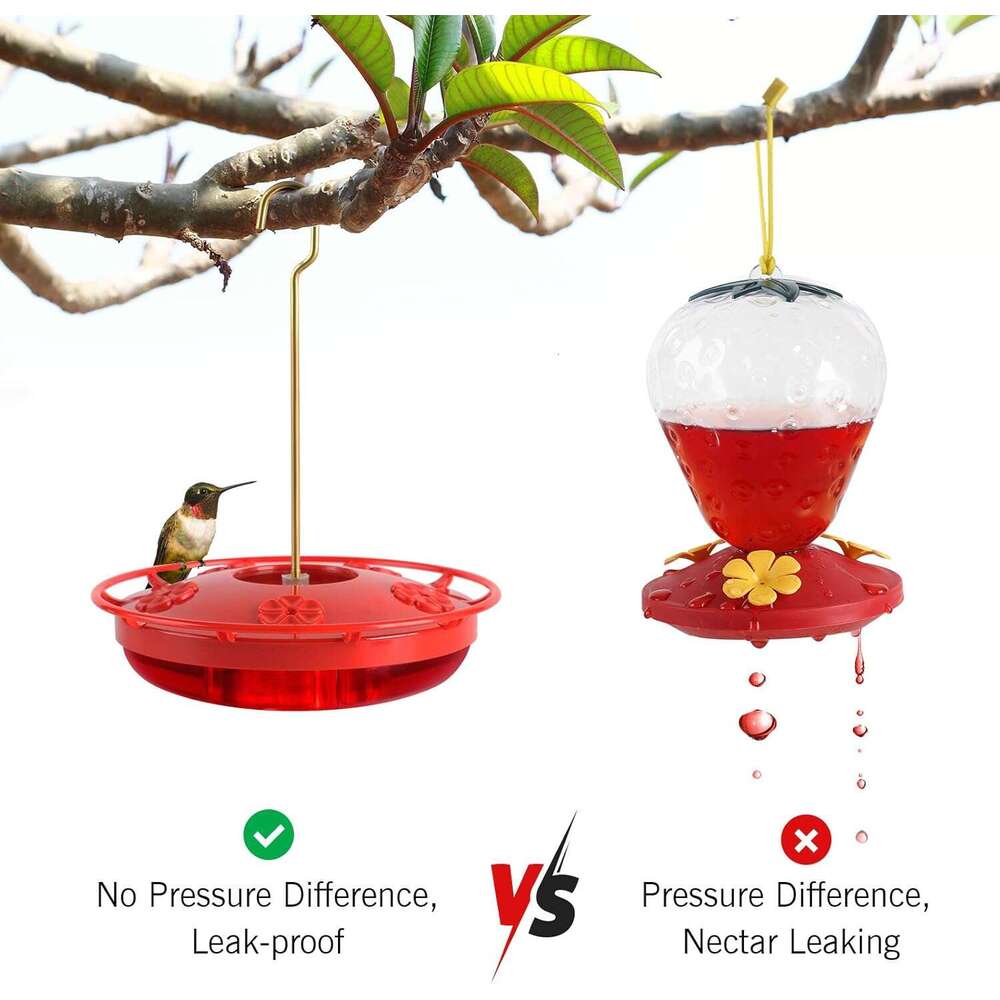 eWonLife Hummingbird for Outdoors, 2 Pack, Leak-Proof, Easy to Clean and Refill, Saucer Humming Bird Feeder Plastic, Including Hanging Hook, with 5 Fe