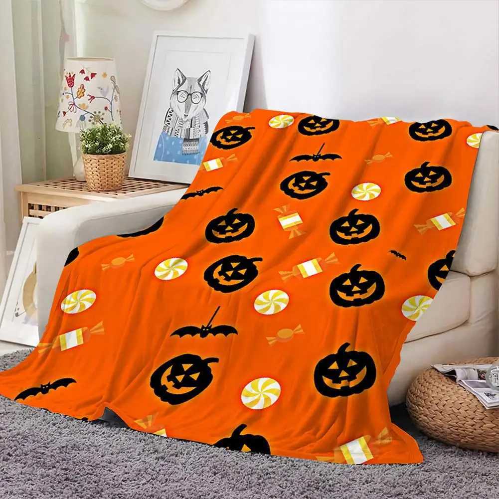 Fluffy Sofa Throw Cozy Halloween Pumpkin Print Fleece Blanket for Dorm Sofa Bed Knitted Machine Washable Anti-static Fluffy C251111