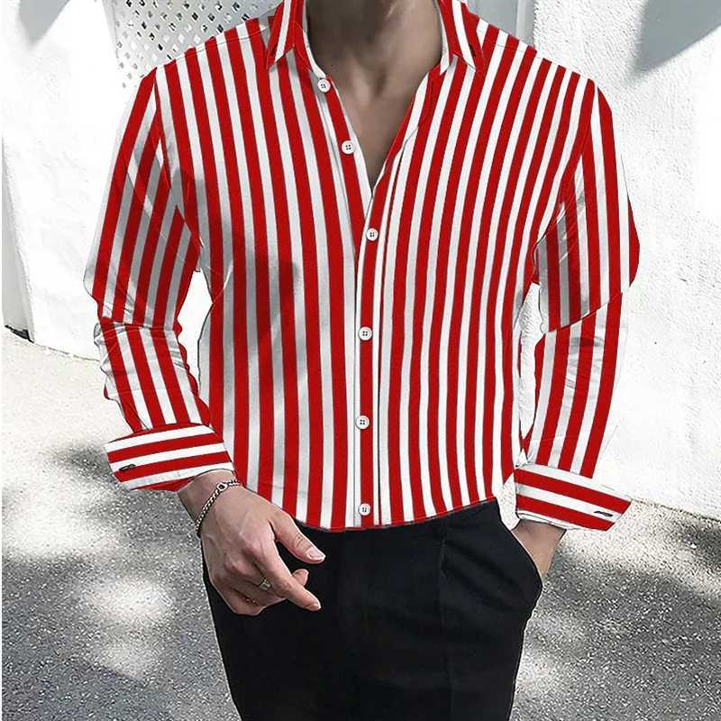 Mens formal shirt button lapel shirt black and white red long sleeve striped collar wedding work clothing large size 5XL K251110