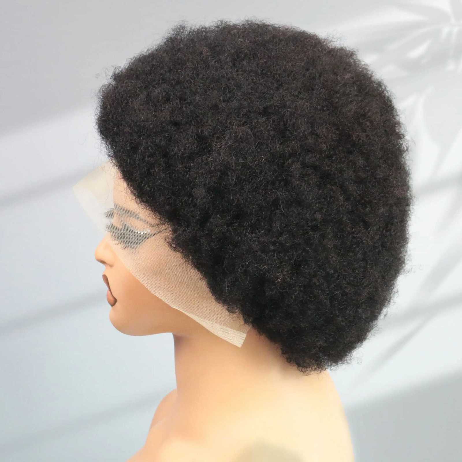 Afro Kinky Curly Human Hair Short Pixie Cut Wigs 13x4 lace for women short curly pixie remy wig 6 inch black color 180 densityT251111