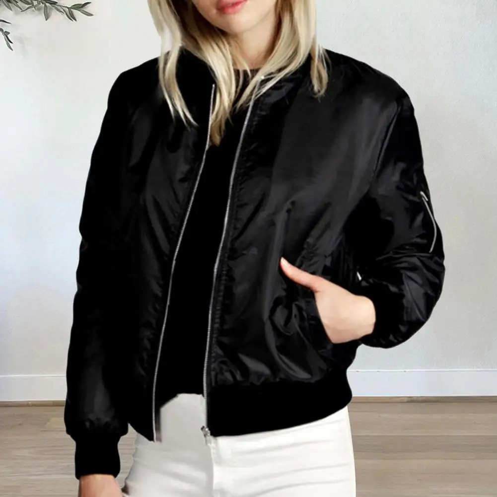 Womens solid zipper jacket spring and autumn casual thin long sleeved womens classic ultrathin 250407