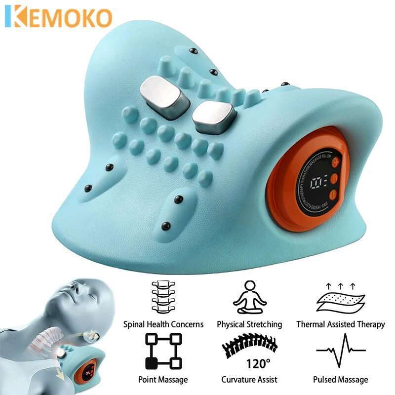 Electric Cervical Massager Neck Stretcher Pulse Heating Pain Relif Chiropractic Traction Head Acupoint Massage Pillow