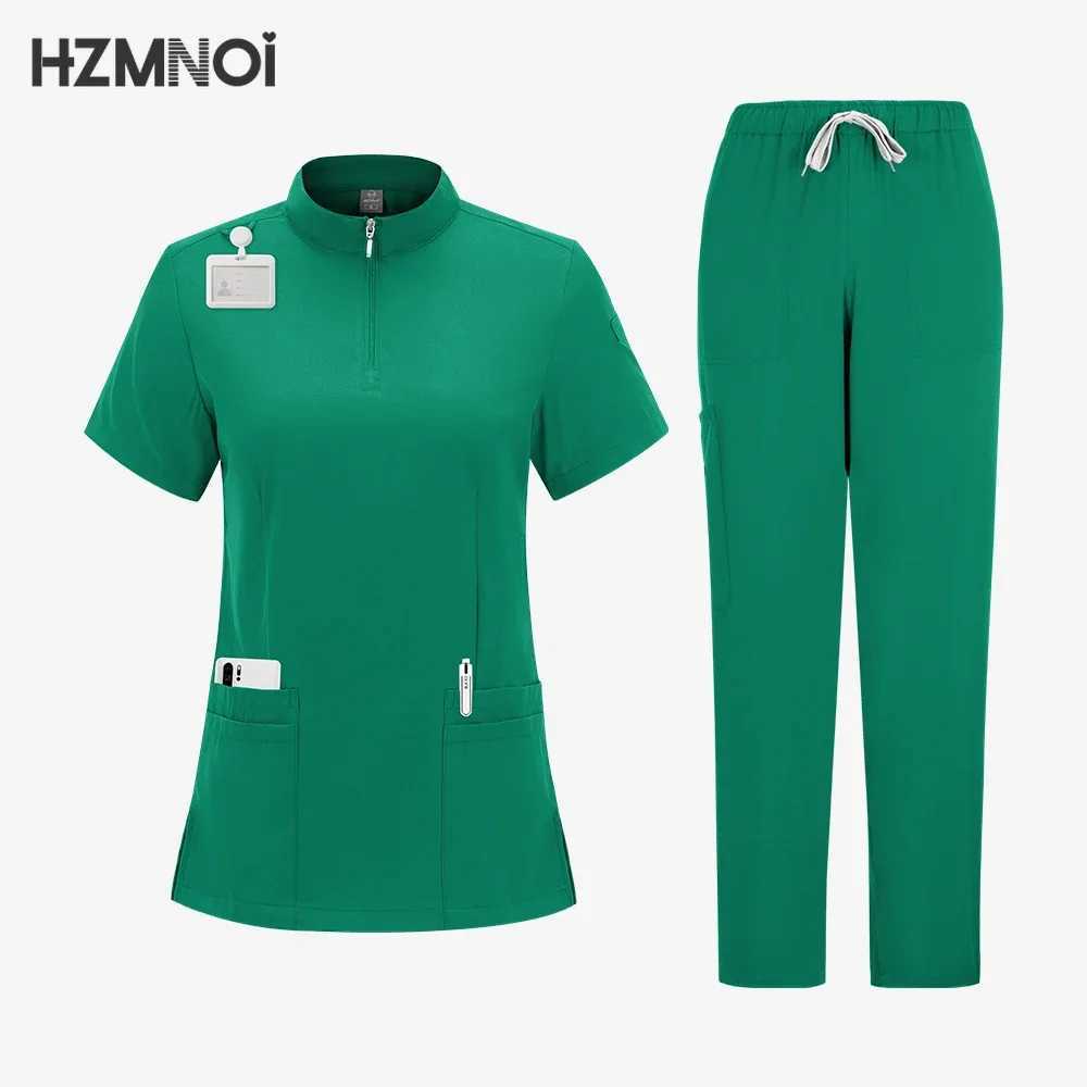 Women Medical Uniforms Elastic Scrubs Sets Hospital Surgical Workwear Short Slve Top Pants Nursing Accessories Doctors Clothes X2504101