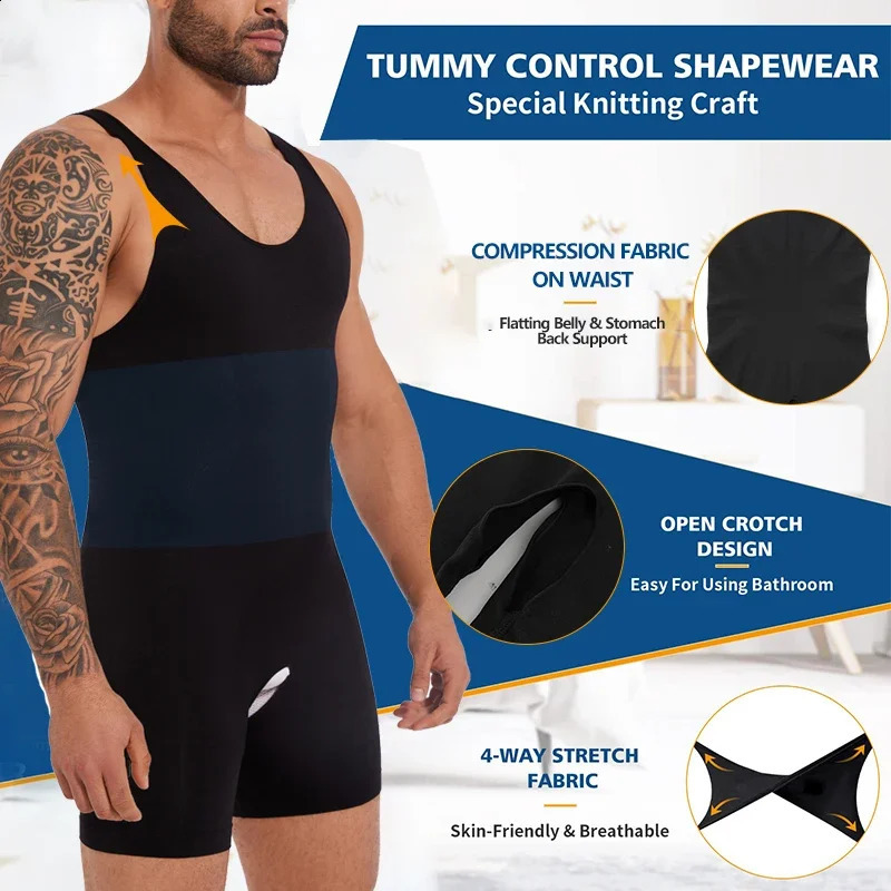 Sleeveless Bodysuit Men Full Body Shaper Compression Undershirt Shapewear Tummy Control Faja Para Hombres Slimming Vest 250409