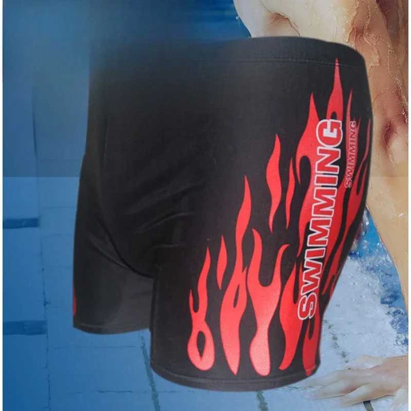 Brand new 2024 mens swimming trunks with flat corners fashionable and sexy swimsuits student swimsuits oversized fashionable flame swimsuitsW250410