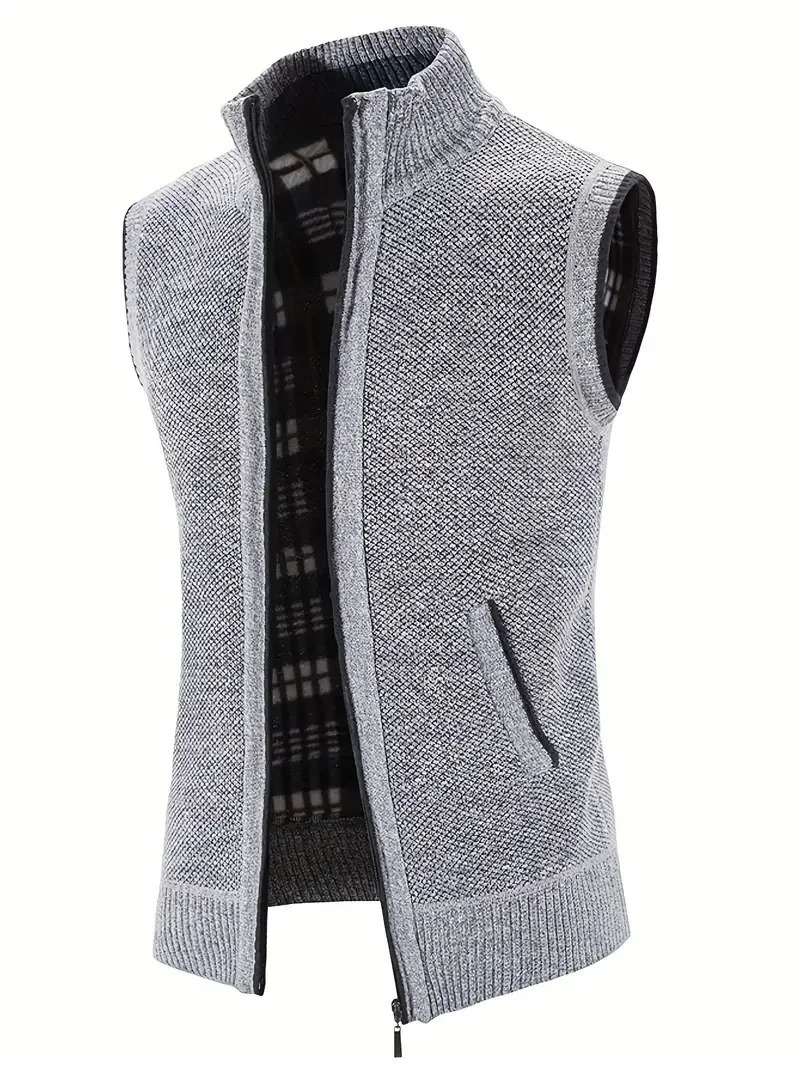 Man Winter Sweater Solid Color Vest Leisure And Comfortable Warm Zippered Stand Up Collar Sleeveless 251104