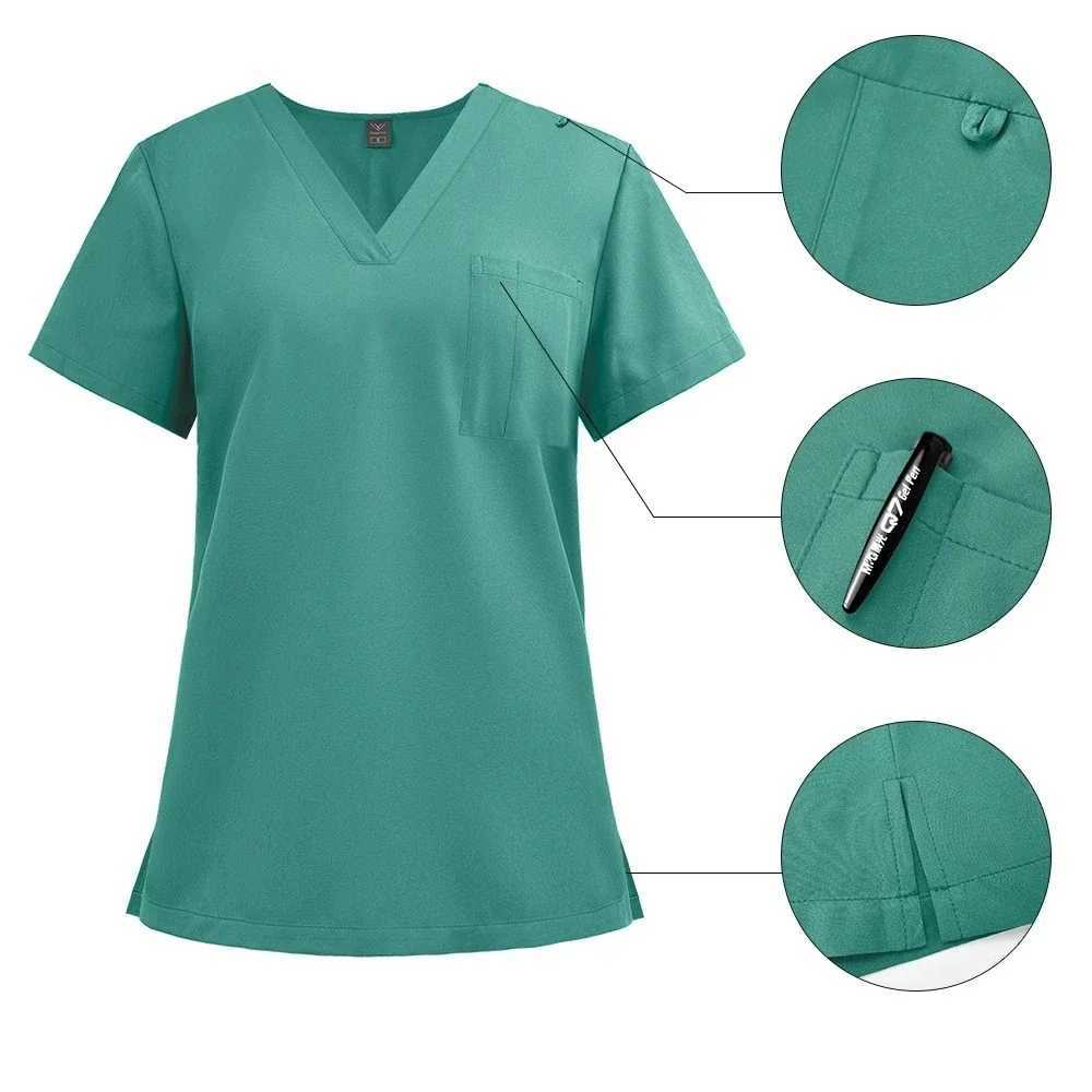 Multi color jogging set doctors nursing uniform short Slve V-neck top pocket pants nurses washer set medical clinical clothing X250410