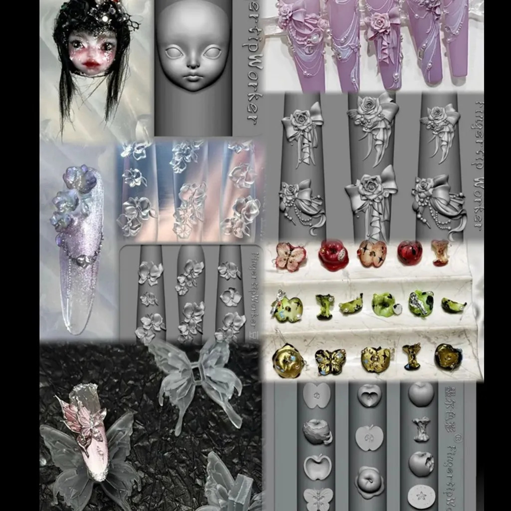 1Pc Silk Lace Rose Baroque Spoon Fork Clock Gear 3D Acrylic Mold Nail Art Decorations DIY Silicone Nail Templates Nail Mold 250410
