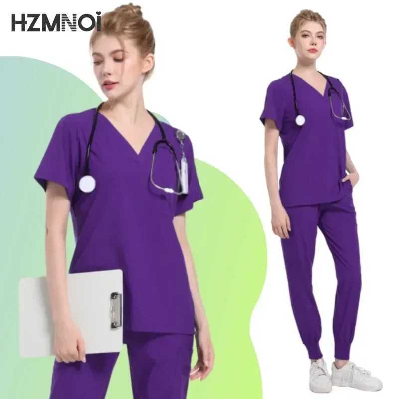 Multicolor Scrubs Uniform Short Slve Tops+jogger Pants Nursing Uniform Women Pet Doctor Medical Surgery Workwear Surgical Sets X250410