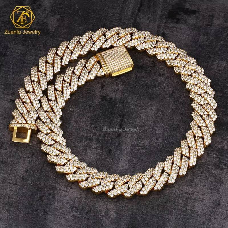 10MM Moissanite Cuban Chain Fast Shipping Round Brilliant Cut Silver Plated 10k 14k Solid Gold Cuban Link Chain for Men Women