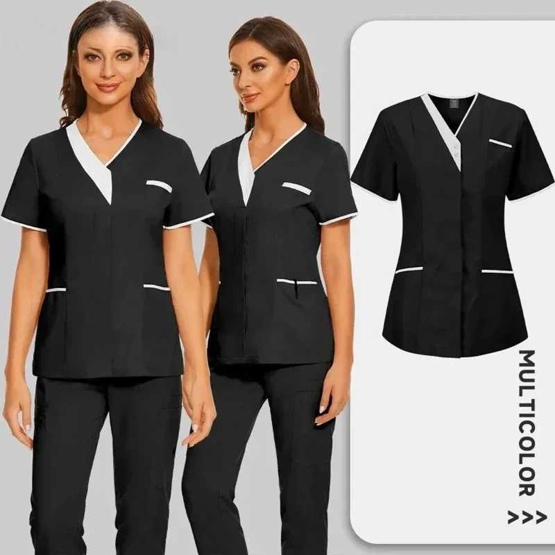 Clinical work clothes medical nurse uniforms frosted tops short Slve doctor clothes solid color medical frosted shirts Vneck work clothes X250410
