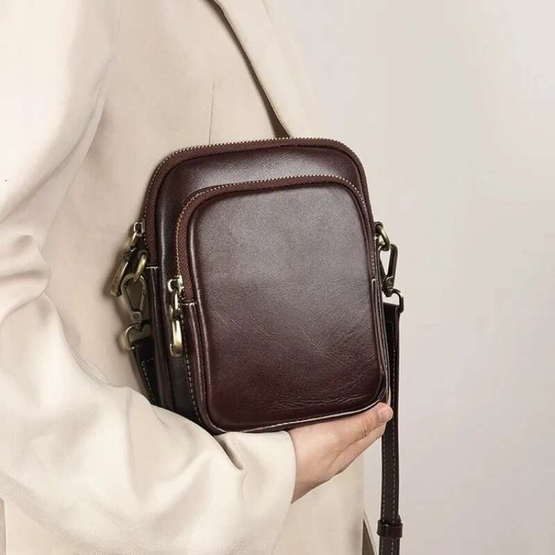 Genuine Leather Handbag For Women 2024 Trend Small Simple Vegetable Tanned Cowhide Mobile Phone Crossbody Shoulder Bag