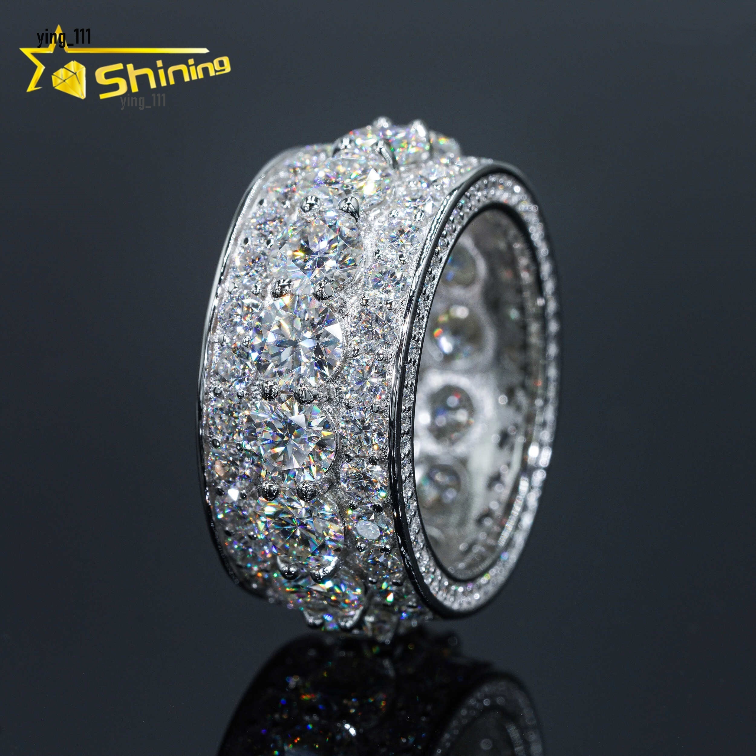Drop Shipping Pass Diamond Tester 925 Sterling Silver White Gold Plated VVS Diamond Hip Hop Jewelry Diamond Moissanite Men Ring
