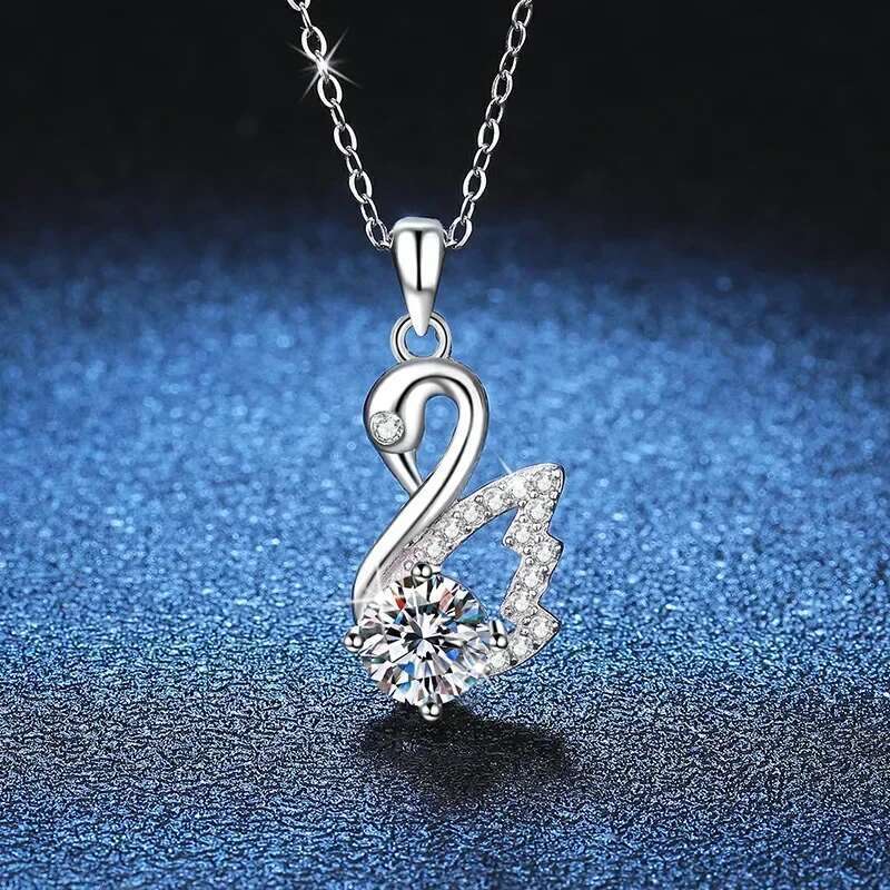 S Sterg Sier Pendant 1 CT Moissanite Swan D Colour Moissan Dia Necklace Women