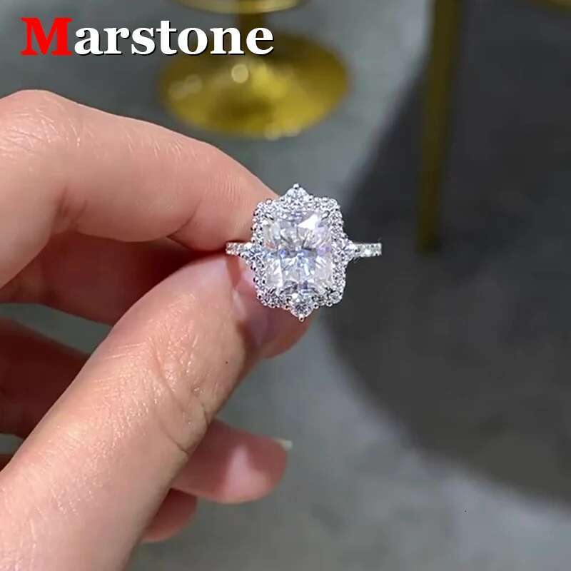 5CT Full Moissanite Diamond Womens Radiant Ring Wedding Rings 925 Silver Plated 18k White Gold Fine Jewerly Ring for Women