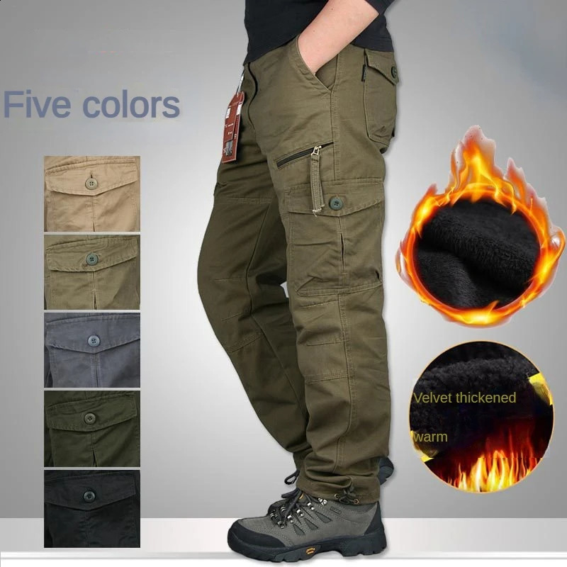 Winter cotton pants mens doublelayer wool cargo waterproof 250407