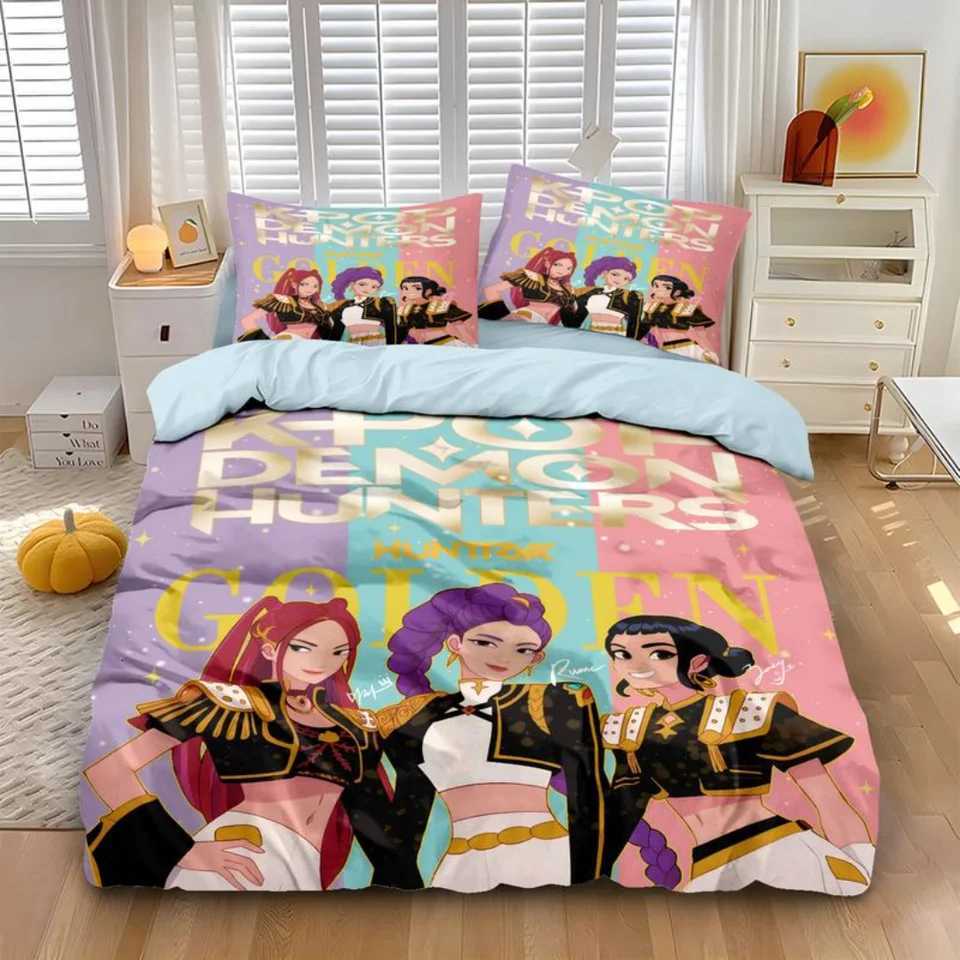 KPop D-Demon Hunters Bedding Set Single Halloween Costume Bedding Set - 2-3 Piece Comforter Quilt Duvet Cover Case Sets H251111