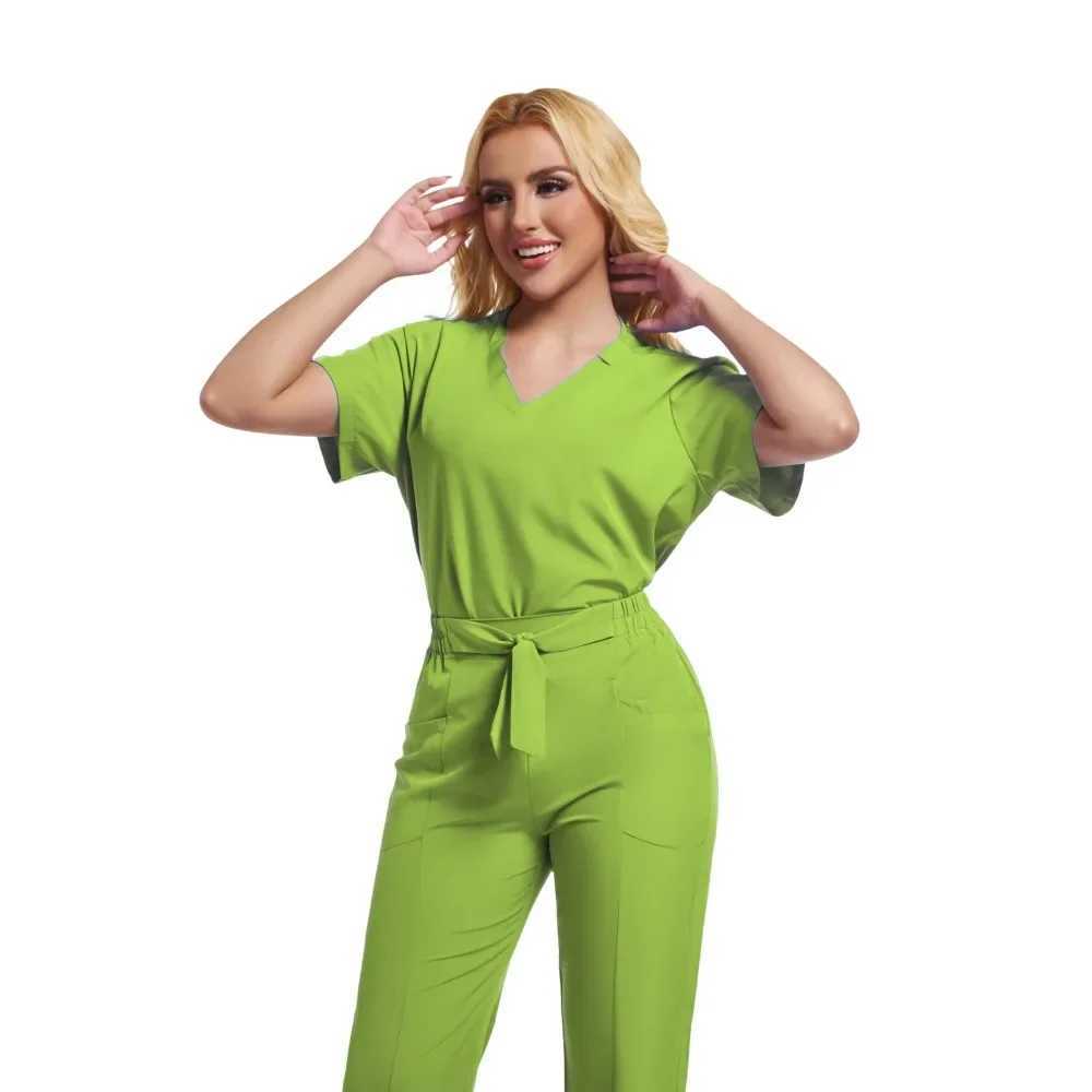 HZMNOI Scrubs Uniform Suit Short Slve V-neck Tops+jogger Pants Set Nursing Women Multicolor Pet Doctor Scrub Medical Workwear X250410