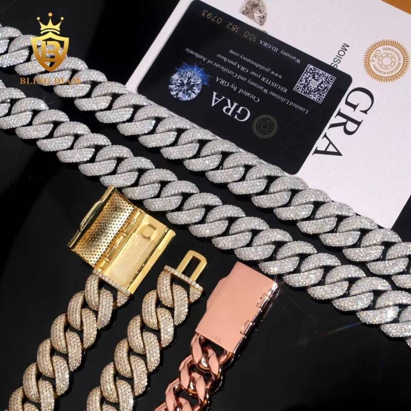 Fashion Luxury Sterling Silver 925 Hip Hop Fine Jewelry Rapper Iced Out VVS Moissanite Diamond Miami Cuban Link Chain Necklace