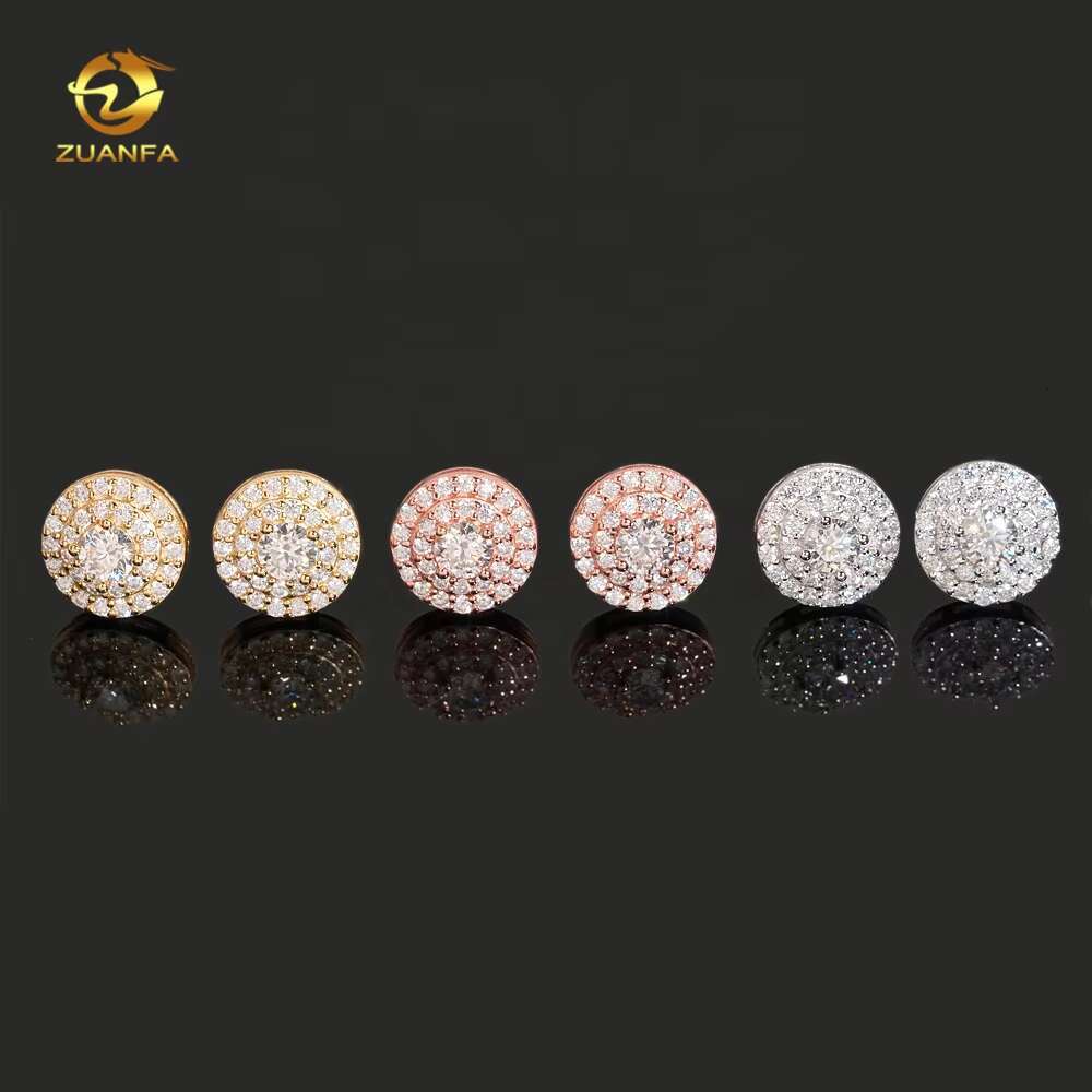 Pass Diamond Tester Fashion Stud 925 Sterling Silver Hip Hop Round Iced Out VVS Moissanite Earrings