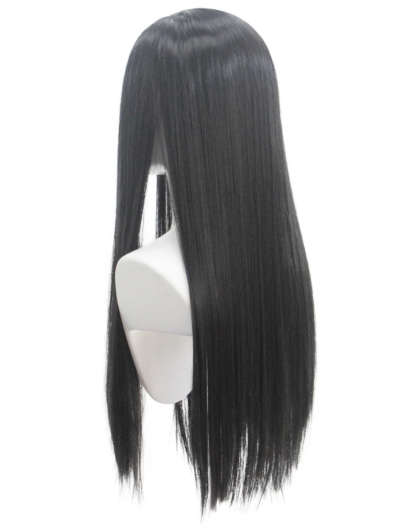 the Addams Family Movie Character Black Long Straight Synthetic Wig for Halloween Cosplay Wig Fit for Movie ShowT251111
