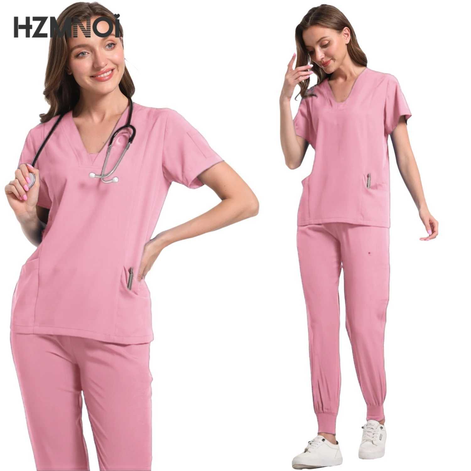 Nursing Scrubs Women Uniforms Pet Grooming Scrub Set Short Slve V-neck Top and Pants Doctor Suits Medical Surgery Work Clothes X250410