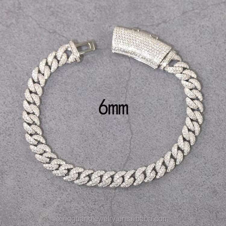Hip Hop 6 mm Wide S925 Sterling Silver Chain Iced Out Diamond VVS D Color Moissanite Cuban Link Chain Fine Jewelry Necklaces