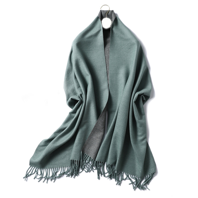 K360 Simple solid color imitation cashmere scarf for men and women winter thick warm double-sided two-color versatile tassel shawl core-spun yarn
