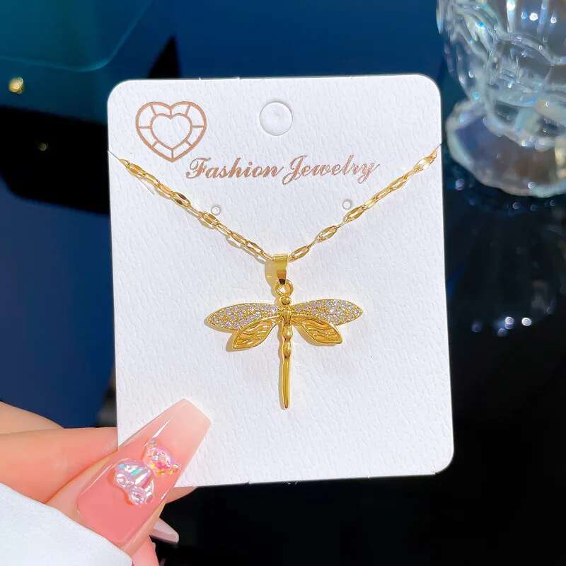 DIEYURO 316L Stainless Steel Personality Dragoy Pendant Necklace For Women Fashion Girls Clavicle Chain Party Jewelry Gifts