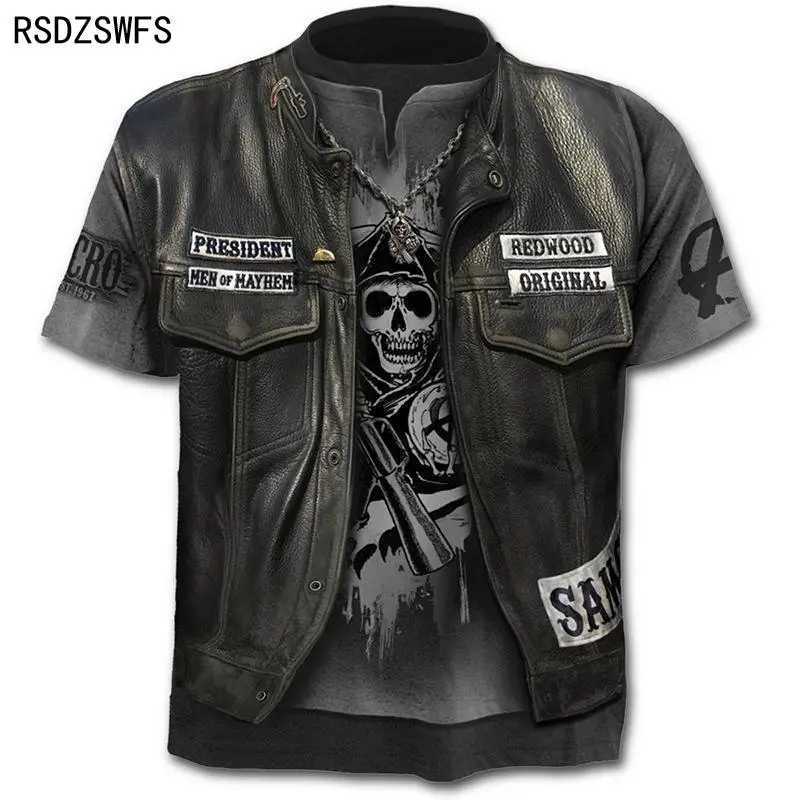 Brand motorcycle T-shirt punk T-shirt knight T-shirt 3D T-shirt mens casual hip-hop summer T-shirt mens top M250411