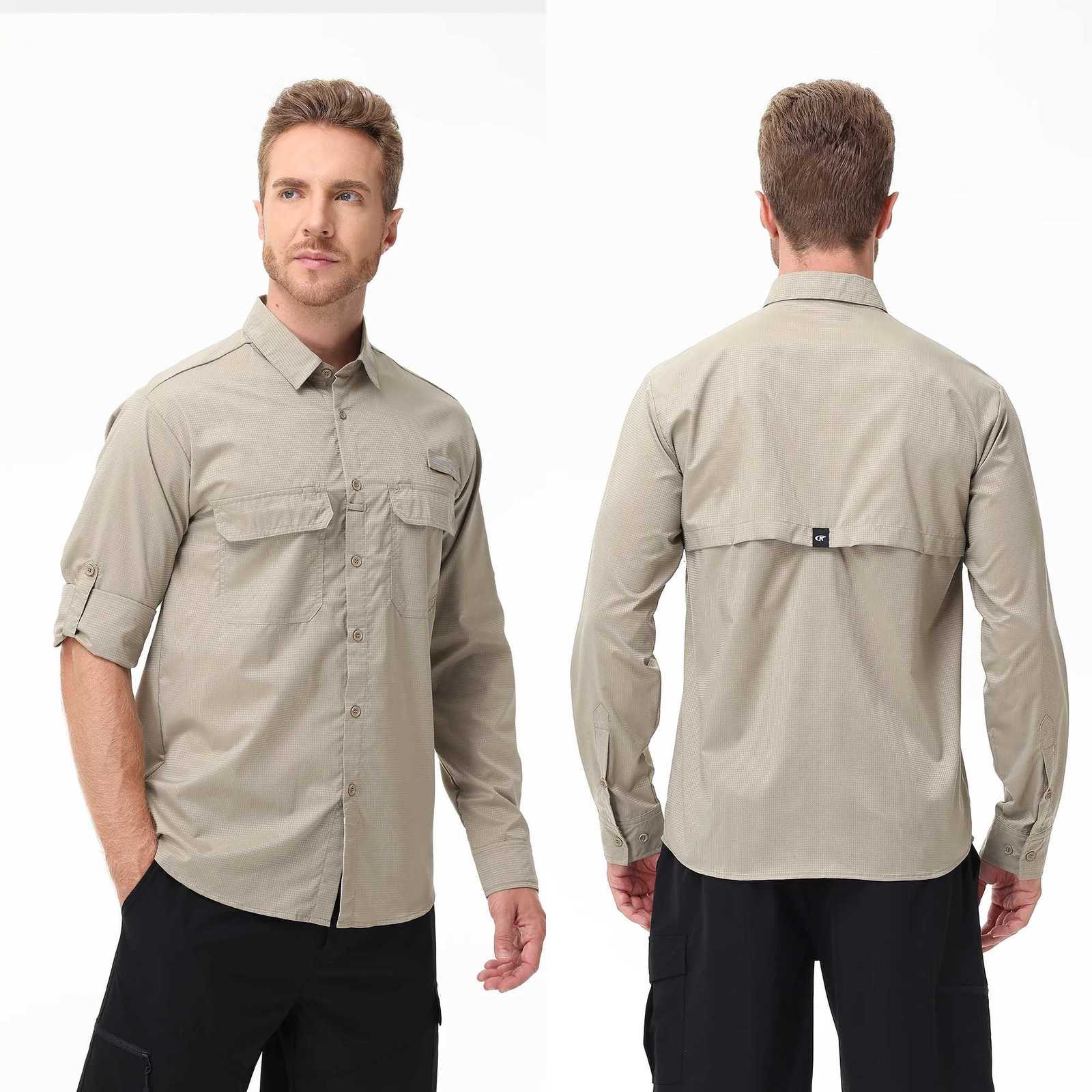 Summer Mens UPF 50 Casual Long Sleeve Fishing Shirts Lightweight Tactical Button Down Shirt with Breathable Back Mesh K251110