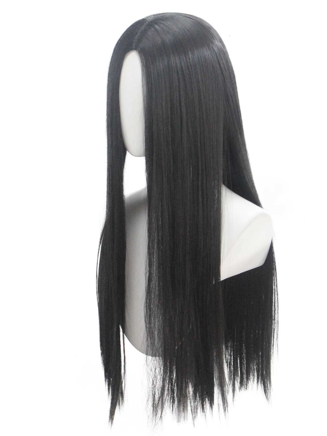 the Addams Family Movie Character Black Long Straight Synthetic Wig for Halloween Cosplay Wig Fit for Movie ShowT251111