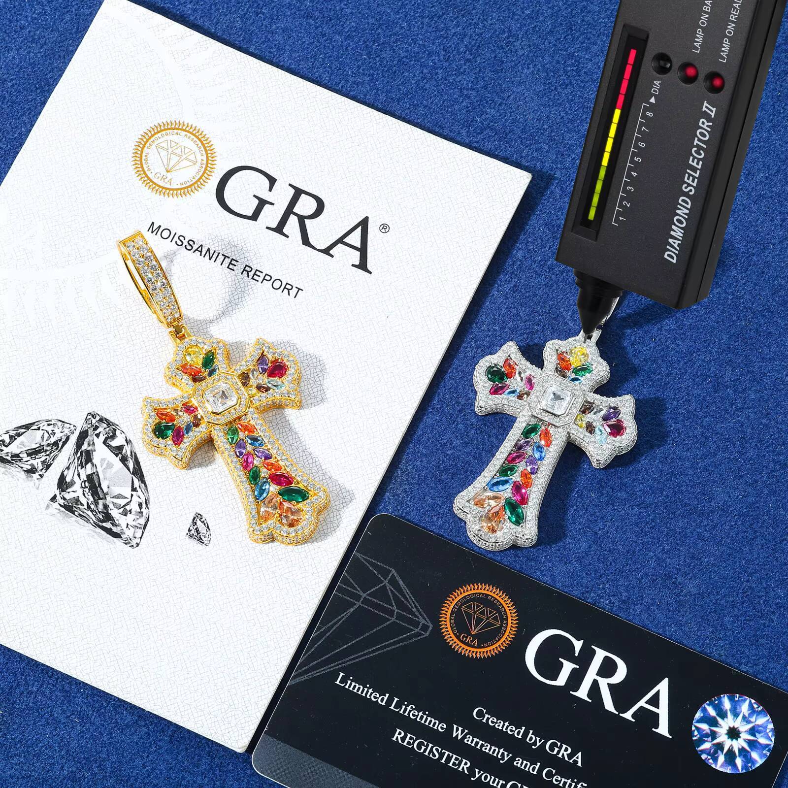 Personalize Design Hip Hop Jewelry 925 Silver VVS Moissanite Colored Moissanite Assorted Candy Iris Cross Pendant for Men