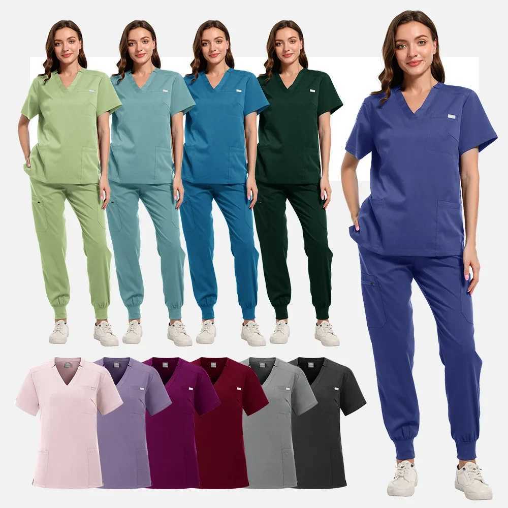 Scrubs Medical Uniforms Lab Set Female Dental Clinic Doctor Overalls Hospital V-neck Tops Jogger Pant Pharmacy Clothes X250410