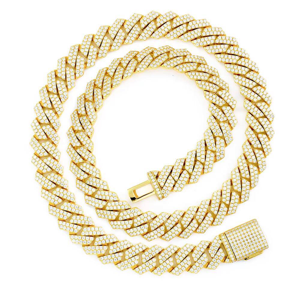 Hiphop Men Iced Out 14mm 18Inches 925 Silver Yellow Gold White Gold Iced Out Necklace Moissanite Cuban Link Chain