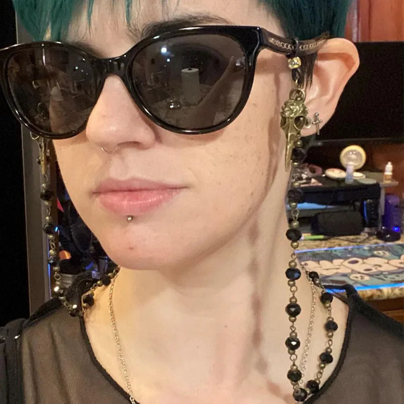 Gothic Ornate Raven Statement Sunglasses Glasses Chain Glasses Bracket Clip Chain Bead Style Gothic Witch 250409