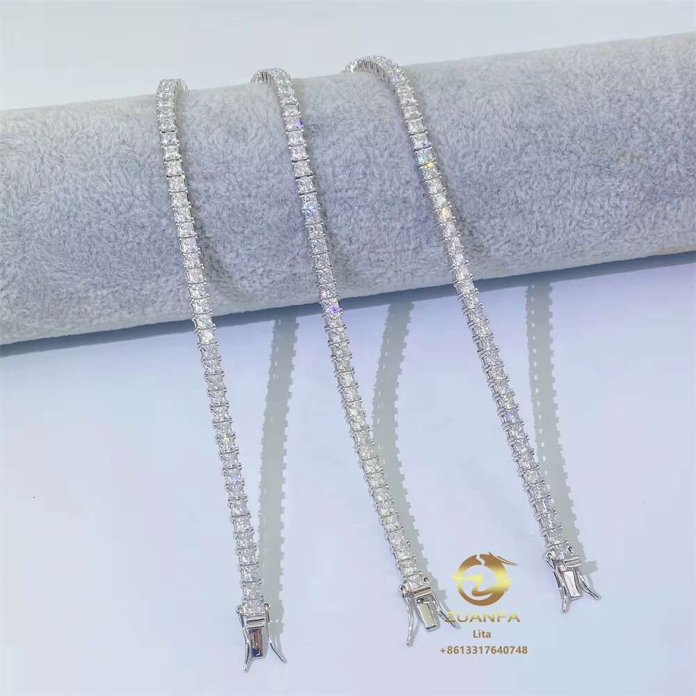 Ready to Ship Pass Diamond Tester Iced Out Princess Cut 3*3mm Tennis Bracelet 925 Silver Moissanite Tennis Chain