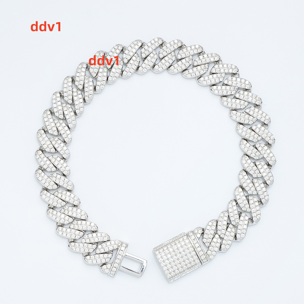 Iced Out Shiny Diamond Moissanite Bracelet Sterling Silver VVS Moissanite Rhombic Style Cuban Bracelet HipHop Jewelry for Men